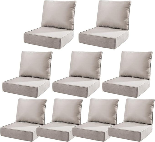 6" Thick Outdoor Cushions 22x24x6, 9-Set Deep Seat Patio Cushions with Removable Cover, Waterproof & Fade Resistant Replacement for Wicker Chair, Loveseat, Sofa - Beige