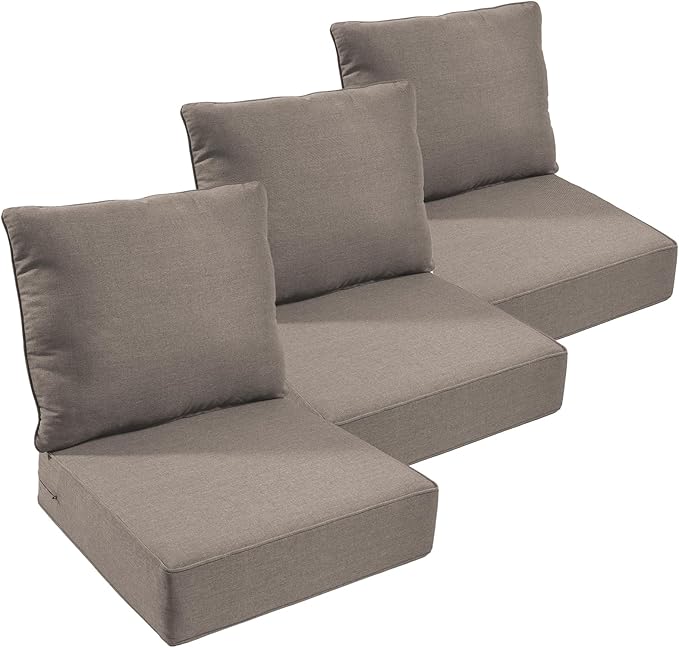 Outdoor Furniture Cushions, 6 inch Thick Seat Cushions for Outdoor Furniture, Waterproof 22x24 Patio Couch Cushions, Replacement Chair/Sofa Cushion, Include 3 Back & 3 Seat Cushion, Thick/Gray