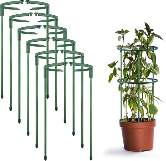 12 PCS Plant Support Stakes, Stackable 3 Tier Garden Flower Support, Half Round Plant Stakes, Tomato Cages, Trellis Support Rings for Climbing Plants Vegetables Flowers Fruits