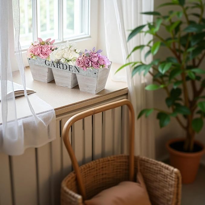 SOFE Small Wood Planter Box, Rustic Porch Rectangle Flower Pot Garden Containers, 11 Inch Long Decorative Planter, Indoor Patio Table Centerpiece, Living Room, Dining Room, Study Decor