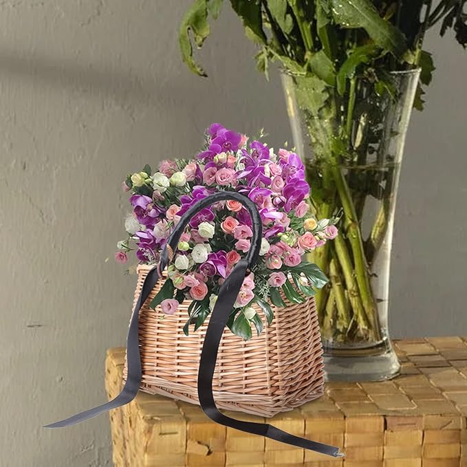 Baluue Rattan Woven Bag Storage Basket Lid Decorative Arrangement Basket for Home Natural