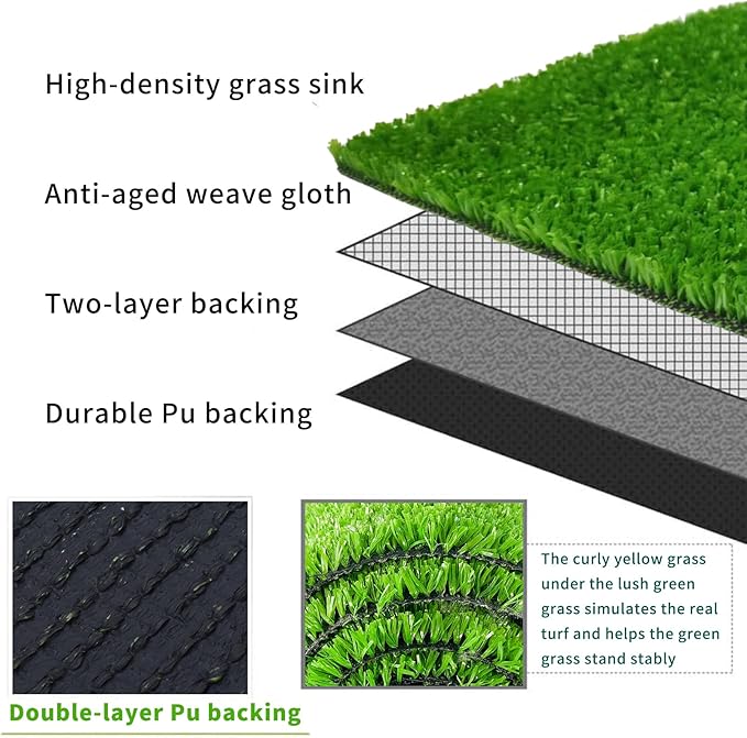 Realistic Artificial Grass 4 FT x 13 FT Green Synthetic Turf Rug Fake Grass Mat Indoor Outdoor Lawn Landscape for Garden, Balcony, Patio with Drainage Holes & Rubber Backing
