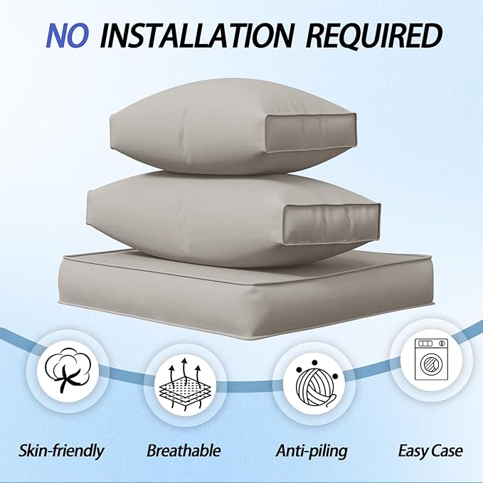 Outdoor Cushions for Patio Furniture,14Pieces Water-Resistant Replacement Cushions Fits 6-seat Sectional Rattan Conversation Set Outdoor Patio Sofa Cushion,Liner&Cover(Grey)