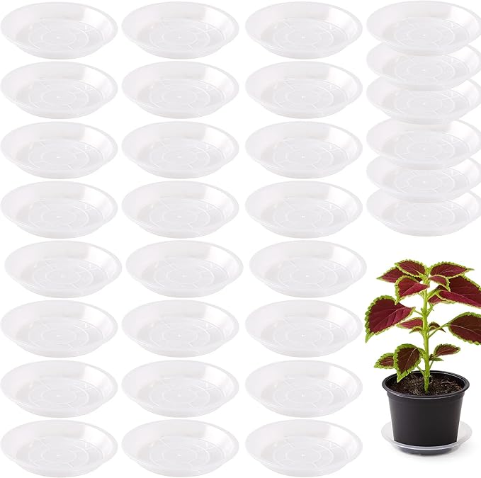 30 Pack Plant Saucer 5 Inches Plant Trays for Pots Plastic Round Drip Trays Flower Pot Saucers Clear Planter Water Tray Plant Drainage Tray, Clear