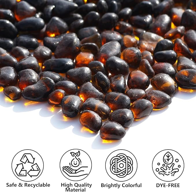 Sea Glass Stones - Brown Clear Glass Pebbles Gemstones - Perfect for Aquarium Rocks, Fish Tank Gravel, Vase Fillers, DIY Crafts, and Home Decor (0.9LB/14oz)
