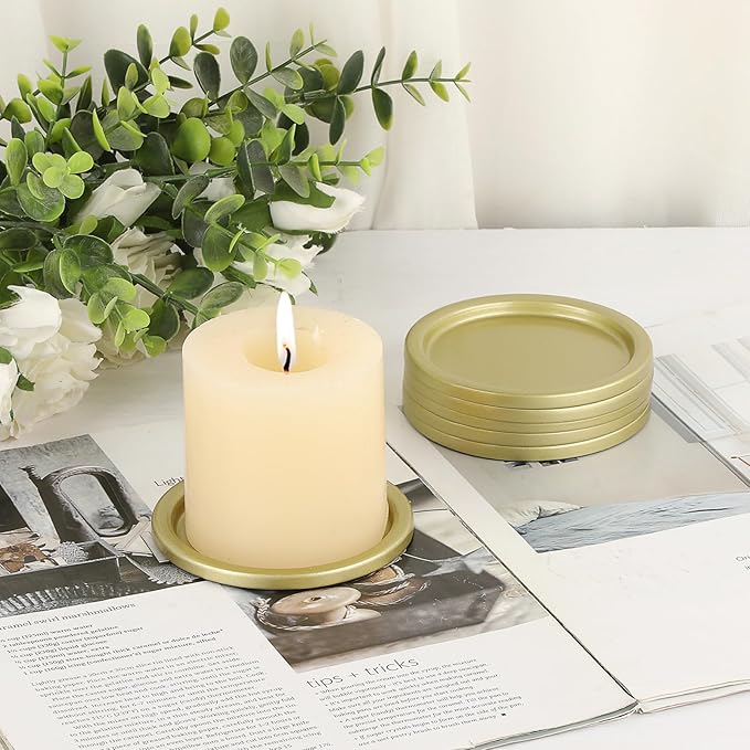 OwnMy 3PCS Iron Candle Holders for Pillar Candles, 3 Inch Metal Pillar Candle Plates and Trays, Small Round Tealight Holders Elegant Candle Stands Bases for Wedding Dining Table Centerpieces, Gold
