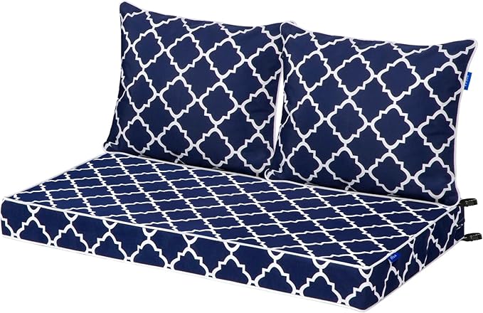 Outdoor Loveseat Cushion Set 44'' x 24'', Outdoor Cushions for Patio Furniture with Fastness Cover, Water Repellent Outdoor Seat Cushion and Couch Back Cushions for Bench, and Swing (Blue Plaid)