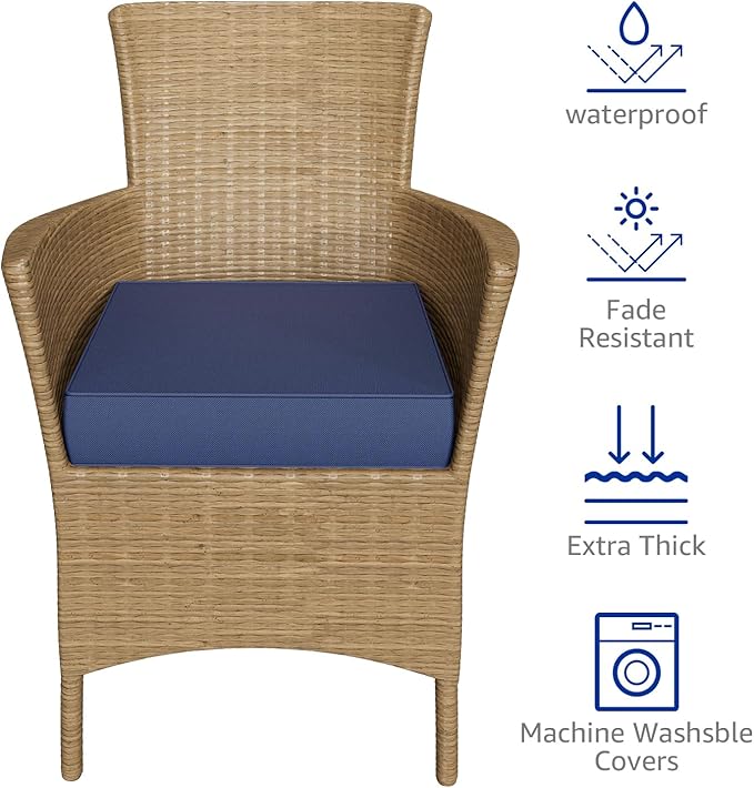 YENING 23x23 Memory Foam Outdoor Chair Cushions Waterproof 4 Inch Extra Thick Patio Seat Pads for Furniture Navy Blue Set of 2