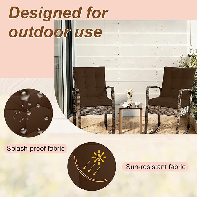 2 Piece Outdoor Patio Chair Cushions, Fade Resistant Outdoor Cushions for Patio Furniture, 6 inch Thickened Rocking Chair Cushions Set (Coffee Brown, 24x24x6 inch - 2 Pieces)