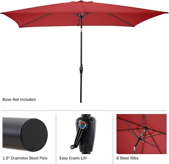 Rectangular Patio Umbrella - 10ft Easy Crank Sun Shade with Push Button Tilt for Outdoor Furniture, Deck, Yard, or Pool by Pure Garden