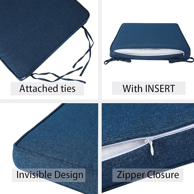 Outdoor Chair Cushions 18x18 Inch,Set of 2,Water Resistant Chair Pads with Ties,Square Seat Cushion 18"x18"x2.5",Patio Chair Cushion for Garden,Backyard Furniture(Denim Blue)