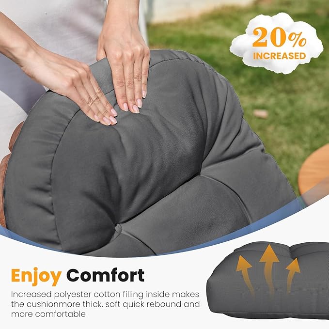 Amopatio Adirondack Chaise Lounge Cushions 4" Thick Set - Outdoor Chair Cushions for Patio Furniture, Contoured Design with Anti-Slip Straps & Water-Resistant Fabric for Adirondack Chairs, Dark Gray