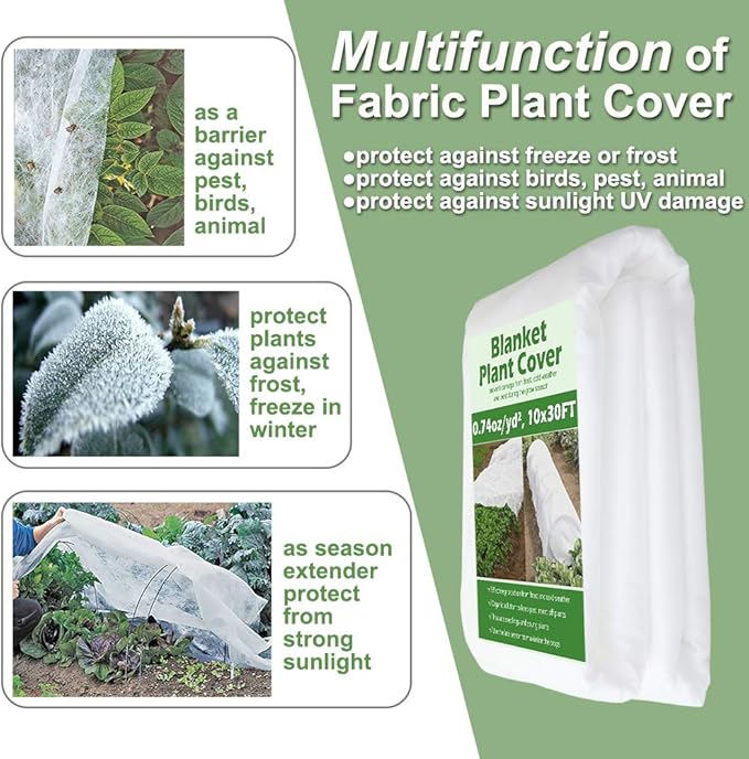 Plant Covers Freeze Protection 10 ft x 30 ft Floating Row Cover 1.5oz/yd² Garden Fabric Plant Cover for Winter Frost/Sun Pest Protection (10FT X 30FT)