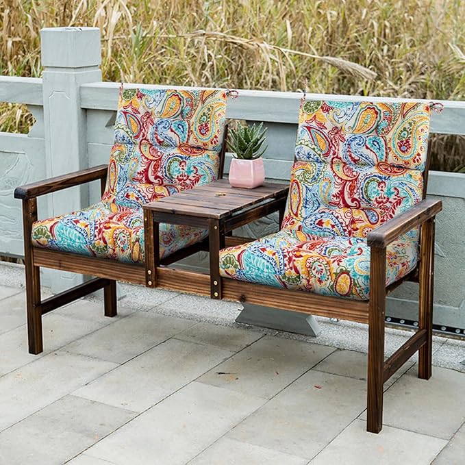 FUNHOME Outdoor High Back Chair Cushions Set of 2,Reversible Lawn Chair Cushion 44 x22 inch,Water Resistant Tufted Adirondack Chair Cushion,for Garden Rocking Chair,Patio Furniture(Phoenix)