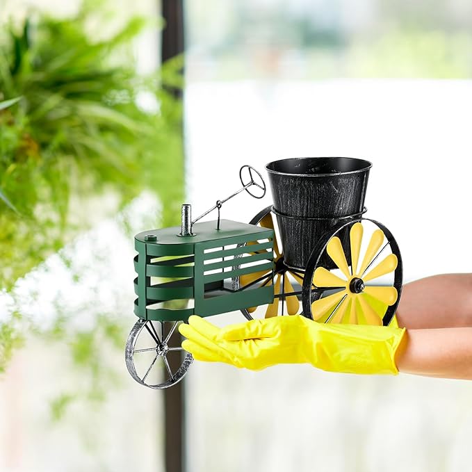 17" x 11" Metal Tractor Windmill Planter Decorative Tractor Flower Planter Outdoor Planters for Garden Backyard Lawn Deck Patio Ornament Decor Gift