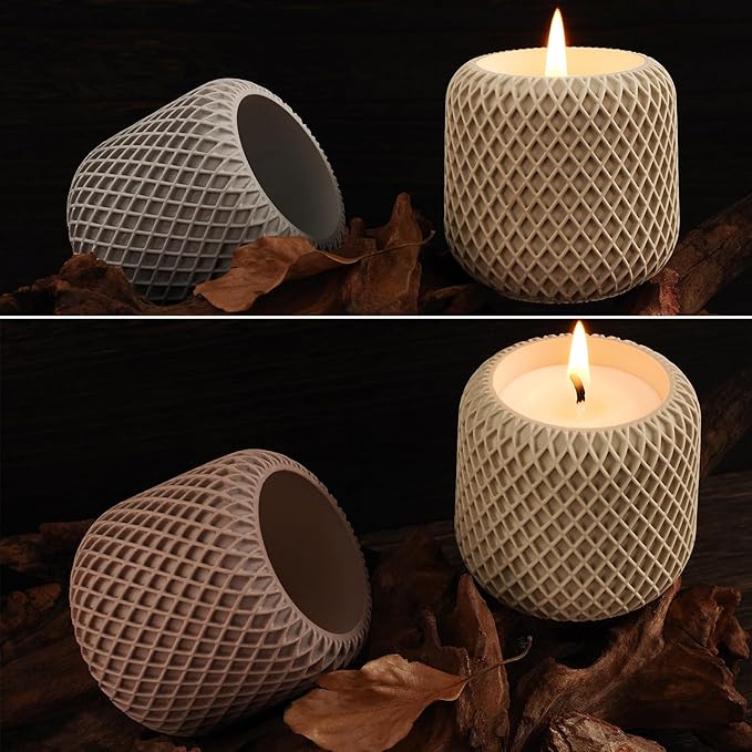 Unique Candle Jar Resin Mold, Geometric Texture Storage Container Silicone Molds for Resin Casting, Round Concrete Cement Jewelry Holder Planter Mold, Creative Display Art Craft DIY Home Decor