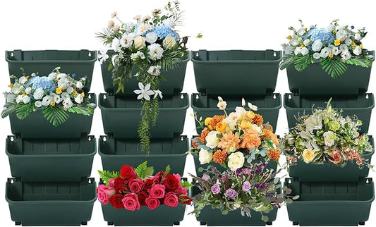 16 Pack Vertical Garden Planter,13 inch Wall Mounted Planter for Patio Indoor Outdoor Decor, Garden Self Watering Pot Balcony Plant Vegetable Fruit Herb Hanging Pocket Holder Flowerpot (Army Green)