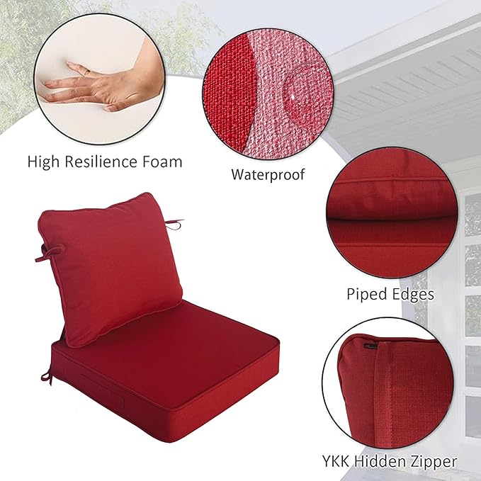 19"x19" Outdoor Universal Cushion Set of 1, Patio Cushions with Handles & Ties, Water-Proof Stain-Resistant UV Resistant Weather Resistant High Resilience Foam with YKK Zippers,Chili