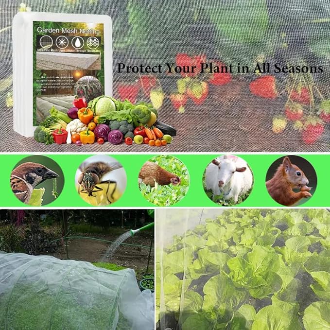 Garden Hoops and Mesh Netting Kit, Ultra Fine,Pest-Proof Cover 36Pcs Garden Tunnel,Plant Covers 8x24 Ft Netting &30 Clips &10Sets of Ground Stakes for Vegetable,Greenhouse Row Cover (Medium)