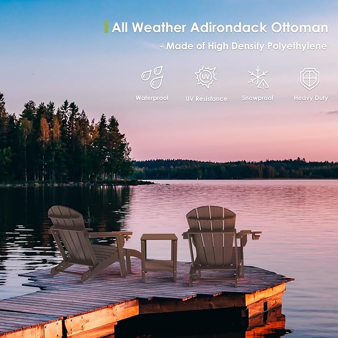 GREENVINES Folding-Adirondack-Chair-Set-of-2 | Wood Grain | HDPE Plastic | Fire Pit Chairs | All Weather | Cup Holder | Dark Brown | for Deck Backyard Patio Outdoor