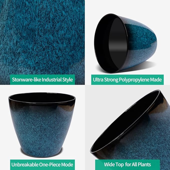 2 Pack Plant Pots Durable Decorative Flower Pots,8 Inch Planter with Drainage Hole + 6 Inch Planter Set for Indoor and Outdoor Plants,Flowers,Succulents - Blue