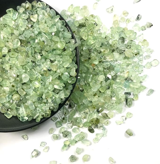 IMALY Prehnite Tumbled Chips Stone Polished Crushed Healing Crystal Quartz Pieces Irregular Shaped Stones for Home Decorative Stones Vases Plants Succulents 0.5lb
