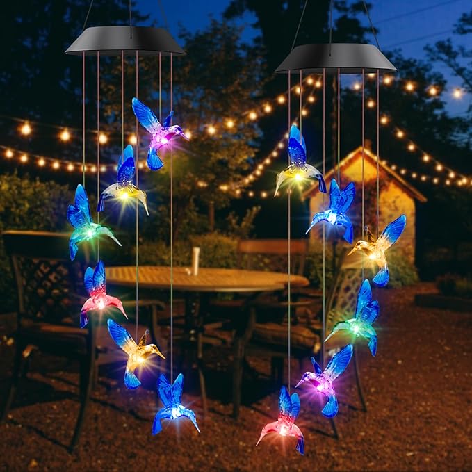 Solar Hummingbird Wind Chimes for Outside,Hummingbird Gift for Mom Grandma Girls,Waterproof Outdoor Solar Powered Lights for Garden Patio Yard Home Decor