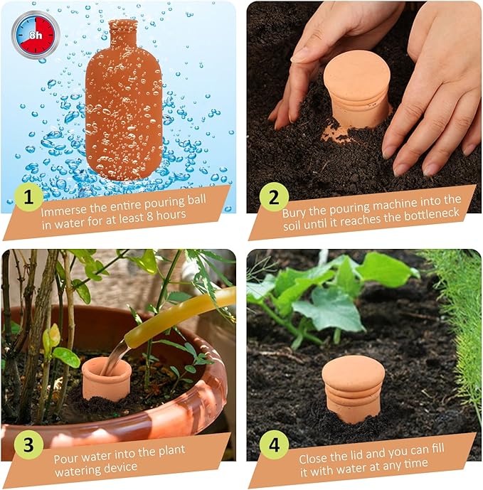 2pcs 10 * 5 * 5in Ollas Plant Watering Globes 61oz Terracotta Watering Pot Watering Bulbs for Outdoor and Indoor Plants Large Reservoir Bulbs with lid Terra Cotta Clay Irrigation Globes