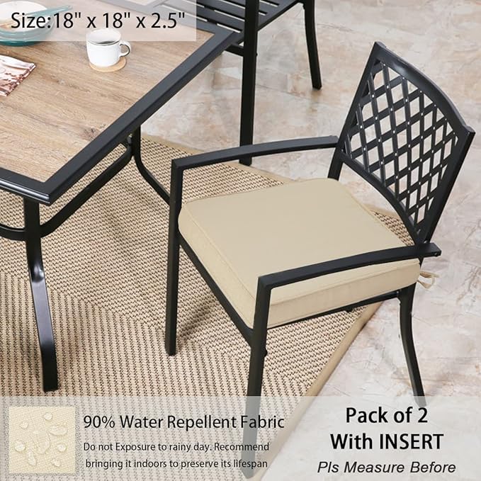 Outdoor Chair Cushions 18x18 Inch,Set of 2,Water Resistant Chair Pads with Ties,Square Seat Cushion 18"x18"x2.5",Patio Chair Cushion for Garden,Backyard Furniture(Antique Beige)