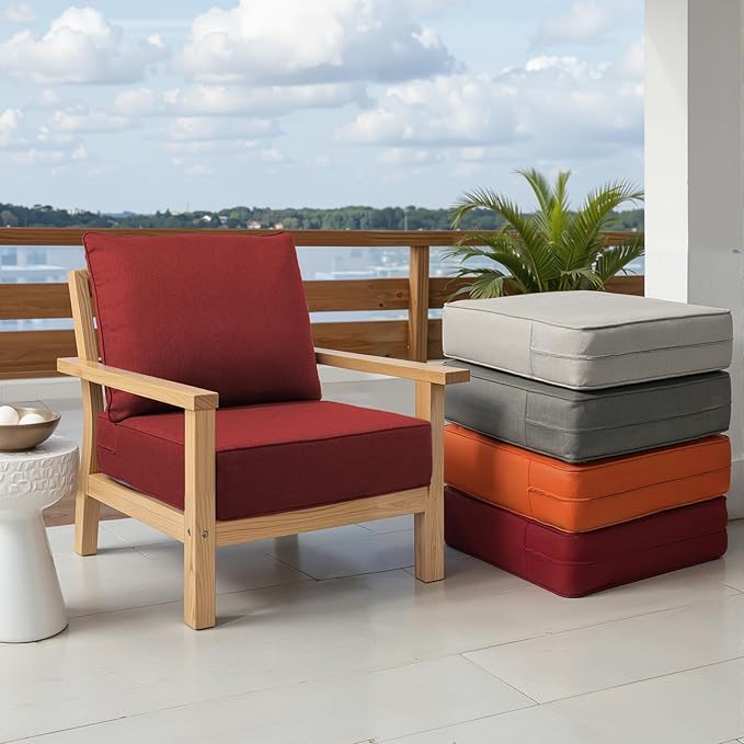 Outdoor Chair Cushions Set of 3, Waterproof 24x24 Patio Chair Cushion, 6" Thickened Seat Cushion for Outdoor Furniture, Couch Cushion Replacement, Include 3 Back & 3 Seat Cushions, Thick/Red