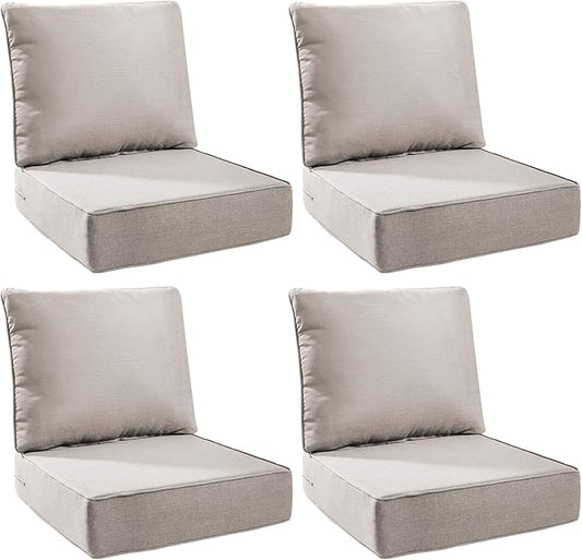 6" Thick Outdoor Cushions 24x24x6, 4-Set Deep Seat Patio Cushions with Removable Cover, Waterproof & Fade Resistant Replacement for Wicker Chair, Loveseat, Sofa - Beige