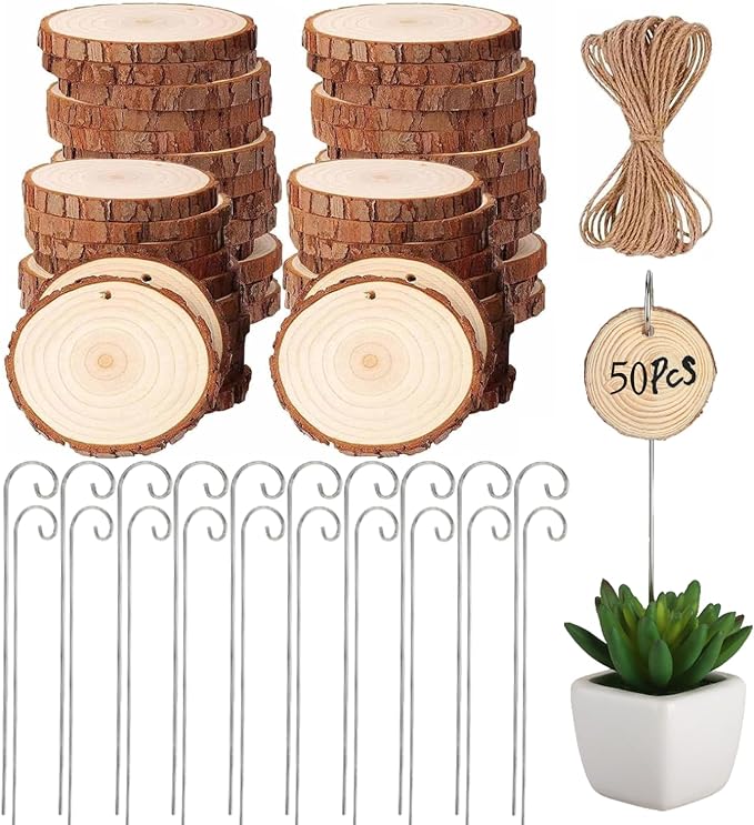 50 Pack Wooden Plant Labels, BetterJonny Natural Wood Garden Markers with Stainless Steel Stake Decorative for Outdoor Waterproof Plant Name Tags Garden Tags