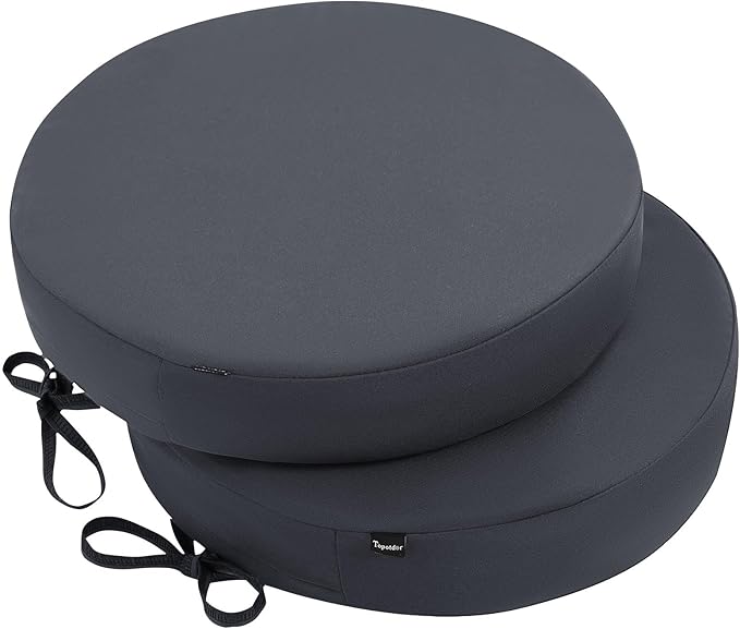 Topotdor Outdoor Bistro Chair Cushions Set of 2, 15"x15"x3" Waterproof Patio Chair Cushions for Outdoor Furniture, Round Outdoor Seat Cushions Color Fastness Chair Pads with Ties, Dark Gray