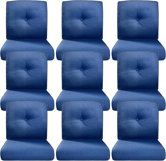 Belord Luxury 4" Thick Outdoor Cushion 9 Set - 22 x24 Inch 28D Sponge Filling Fade-Resistant Chair Cushion, Spill Proof Removable Patio Furniture Replacement Cushions for Sofa Bench Swing - Blue