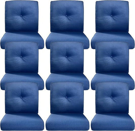 Belord Luxury 4" Thick Outdoor Cushion 9 Set - 22 x24 Inch 28D Sponge Filling Fade-Resistant Chair Cushion, Spill Proof Removable Patio Furniture Replacement Cushions for Sofa Bench Swing - Blue