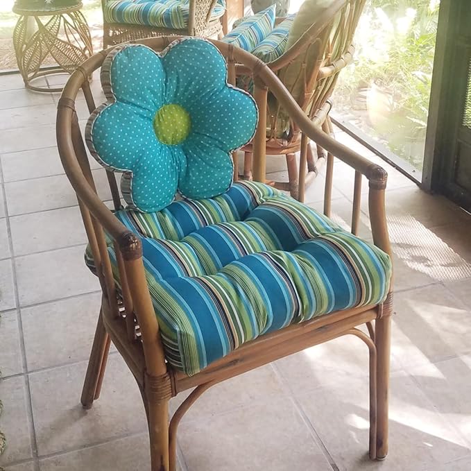 FUNHOME Outdoor Chair Cushions 19 x19 Inch,Water Resistant Tufted Seat Cushions 19",Reversible,Weather Resistant,Rounded Back Wicker Chair Cushion for Patio Garden Furniture(Green Stripe)