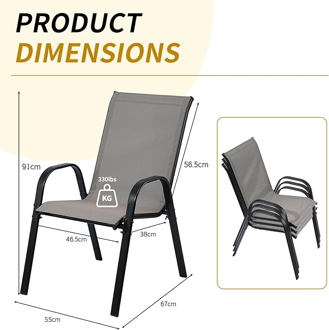 Stackable Outdoor Patio Dining Chairs with Backrest/Armrests for Lawn Garden Balcony Deck Camping-Set of 2 Or 4 (4, Gray)