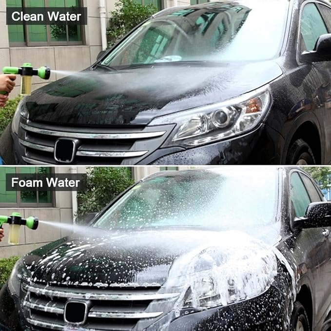 Multifunctional Car Wash Nozzle with Soap Dispenser - 8 in 1 High Pressure Garden Hose Nozzle - Car Foam Wash Gun - Black, Green, Transparent