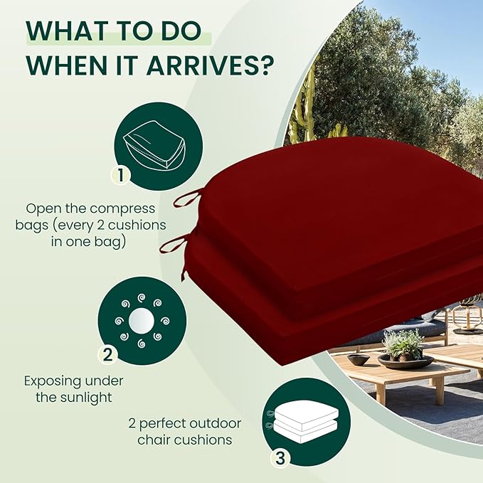 HARBOREST Outdoor Chair Cushions Set of 2, Water Resistant Patio Chair Cushions with Ties, Outdoor Seat Cushions for Patio Furniture, 17"x16"x2", Burgundy