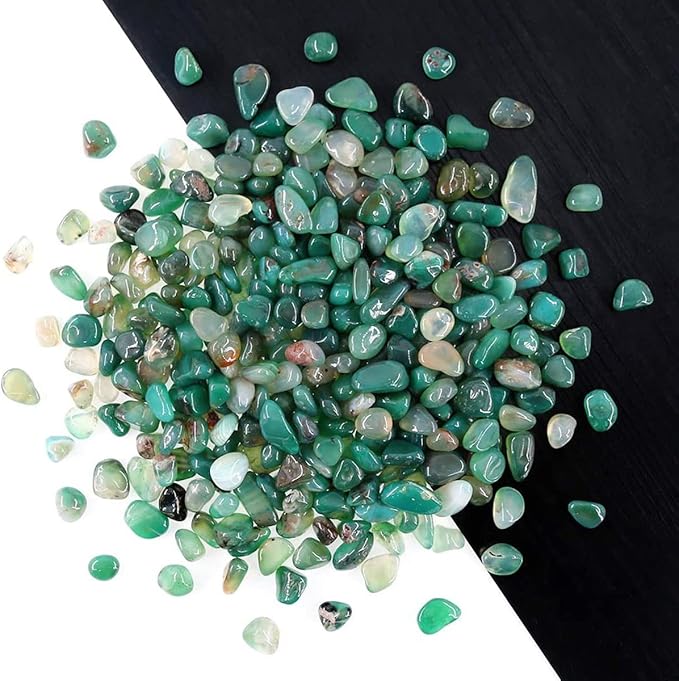 WAYBER Natural Green Agate Pebbles, 1 Lb/460g Decorative Rocks Non-Toxic Crystal Stone Irregular Quartz Gemstone Crushed Pieces Tumbled Stone Chips for Jewelry Making/Home Decoration
