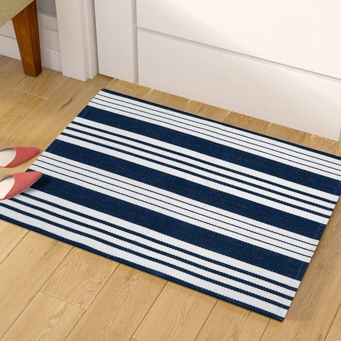 OJIA Front Door Mats Outdoor 2'x3' Striped Front Door Rug Washable Door Mats Cotton Woven Indoor Outdoor Rugs Farmhouse Small Area Rug Layered Doormat for Porch/Entryway/Kitchen/Home Entrance Decor