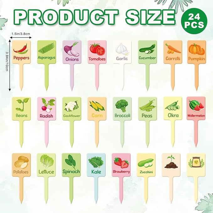 UPINS 24Pcs Acrylic Vegetable Labels Signs for Outside Garden Waterproof Plant Labels Markers Tags Signs with Printed Name for Indoor Outdoor Gardens Plants Potted