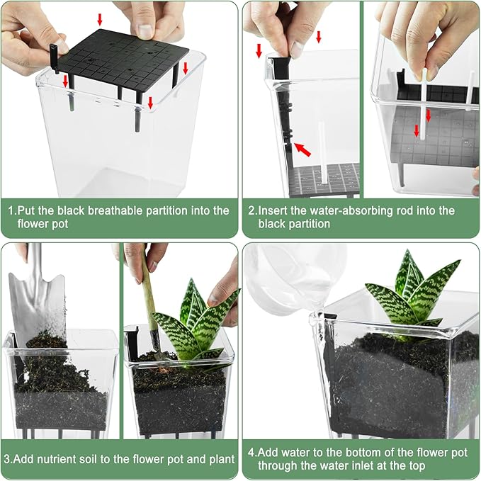 Self Watering Pots Set, 3 Pack Self Watering Pots for Indoor Plants, Clear Planter Pot with Deep Reservoir for Spider Plant, Orchid, African Violet (Clear, 3 Medium)