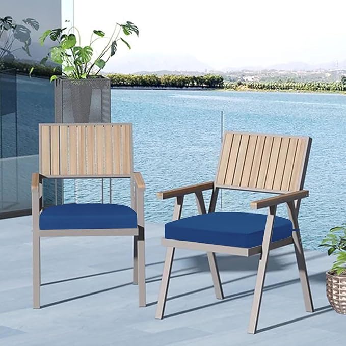 Cozyide Outdoor Chair Cushions, Waterproof Patio Seat Cushions with Adjustable Straps, Round Corner Patio Chair Cushions for Garden, Royal Blue, 17x16x2 Inch (Pack of 2)