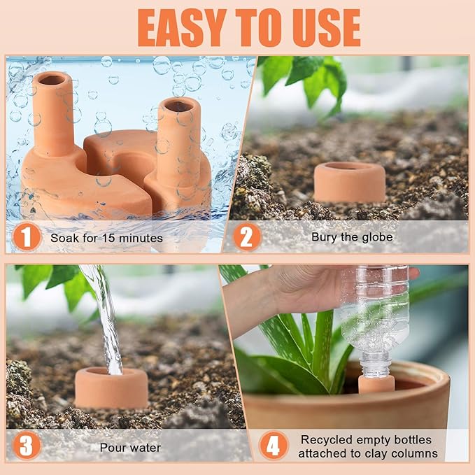 4 Pcs Terracotta Watering Spikes Tank Self Watering Planter Water Storage Reusable Automatic Terracotta Plant Water Devices Self Irrigation System for Houseplants Garden and Flowers