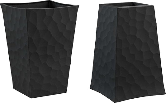 Keter Stone Tapered Planter Set of 2, Tall 26.4‑Inch Resin Outdoor Flower Pots with Stone‑Look Finish and 12.2‑Gallon Capacity, Graphite