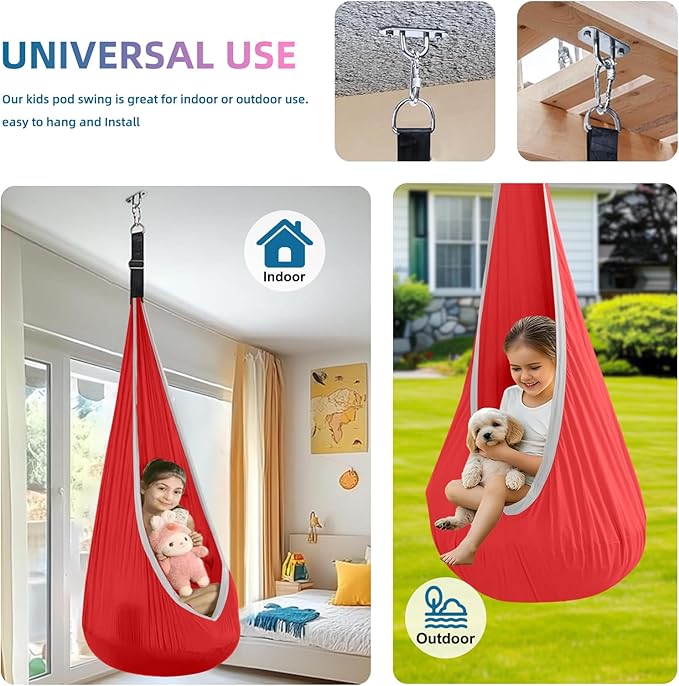 ids Swing Seat Hammock Chair Indoor Outdoor Hanging Chair for Children (Red)