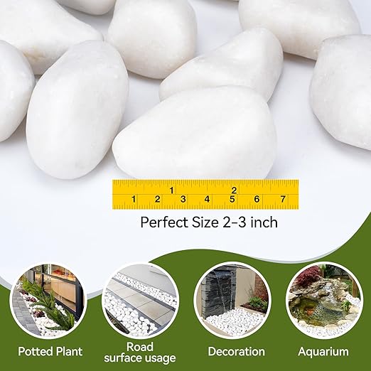 20 lbs White Rocks for Landscaping, 2-3 Inch Large White Rocks for Plants, Decorative Polished Stones for Garden, Walkways, Yard, Plants Pots, Vases, Crafts