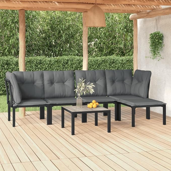 Garden Lounge Set Black and Grey Outdoor Conversation Set Garden Seating Ensemble for Backyard Pond