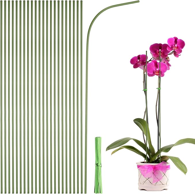 uxcell 30pcs Green Plant Support Stakes, 11.8" Bendable Garden Plant Sticks Plastic Single Stem Plants Support Stakes with Ties for Potted Plants Flowers Orchid Peony, Green